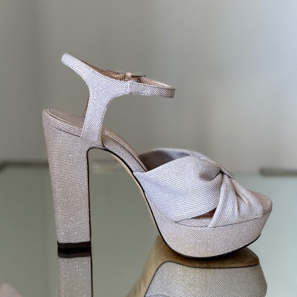 EUC JIMMY CHOO Heloise 120MM Glitter Platform Sandals Macaron 36.5 $1,025 - Picture 7 of 13